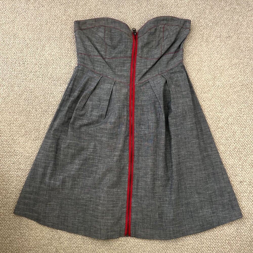 Jack by BB Dakota Denim Looking with Red Stitching Strapless Dress